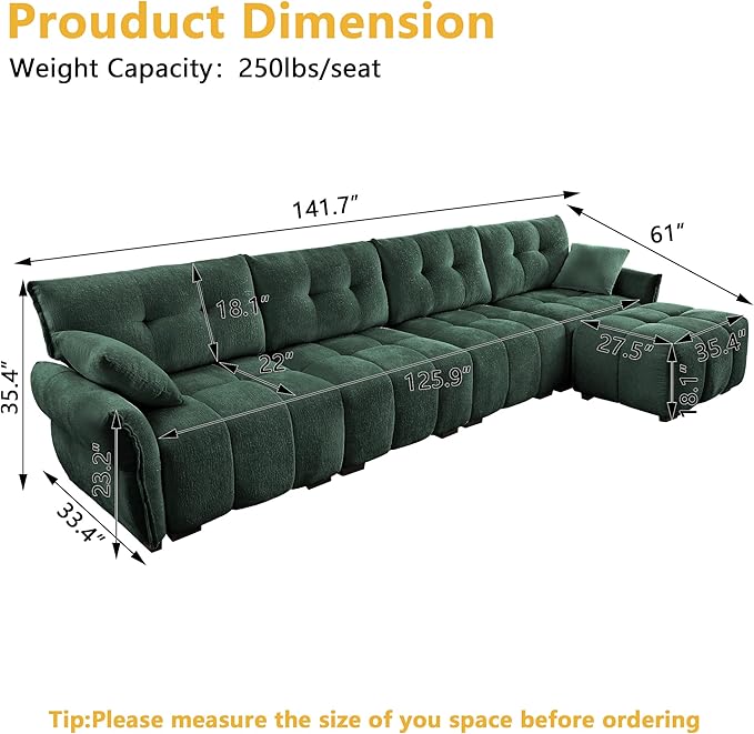 mikibama Oversized Modular Sectional Sofa with Ottoman141.7 Chenille L-Shaped Couch with FootrestModern 4 Seater Sofas for Living RoomLarge Couches with Deep Seat for Apartment