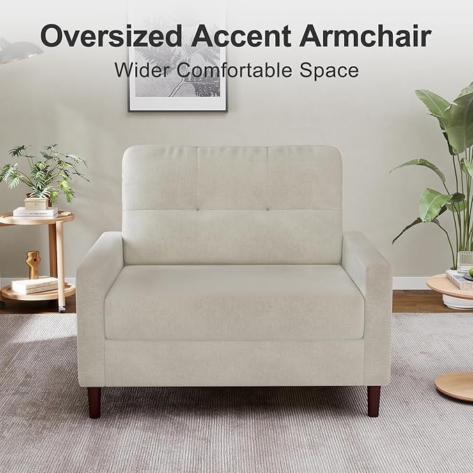 Accent Chair for Living Room Oversized 39.5 Chenille Fabric Armchair Mid Century Modern Single Sofa Chair Comfy Reading Chair for Bedroom Apartment Waiting Room (White 2 Pack)