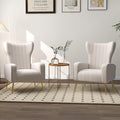 Accent Chair Upholstered Armchair with High Wingback &amp Metal Legs Mid-Century Modern Comfy Single Sofa Reading Chairs for Living Room Bedroom (White Set of 2)