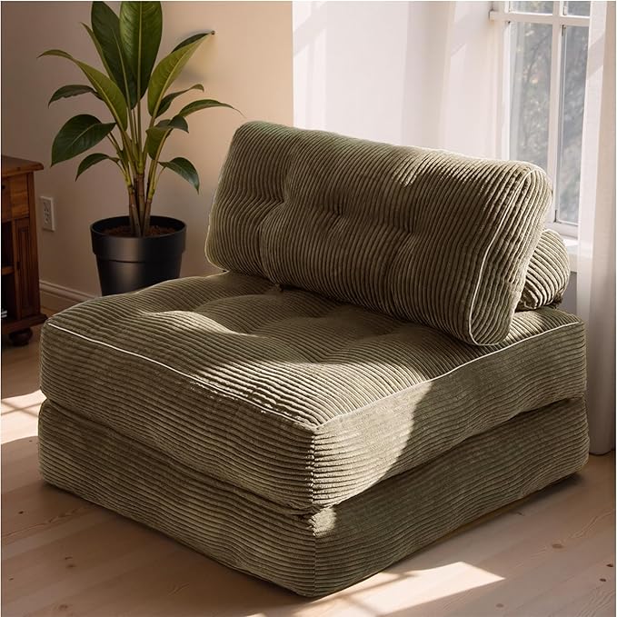 Folding Sofa BedConvertible Sleeper Chair for Adults Folding Sofa Bed Foam Filling Couch with PillowSleeper Chairs Single Size Floor MattressBrown