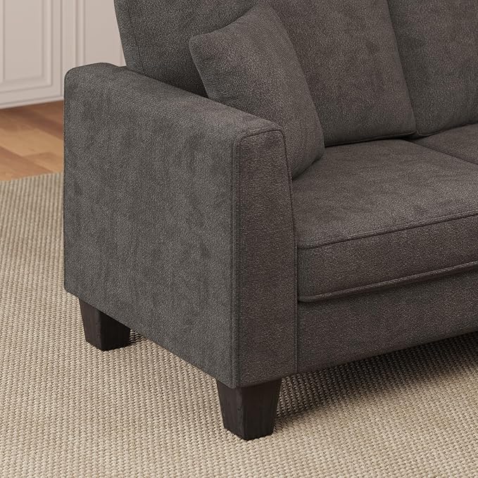 ONBRILL L Shaped Couch Small Corner Sectional Sofa for Living Room Comfy Chenille L Shape Sofa with 3 Throw Pillows Easy Assembly Convertible Sectional Sofa Couches for Apartment Grey