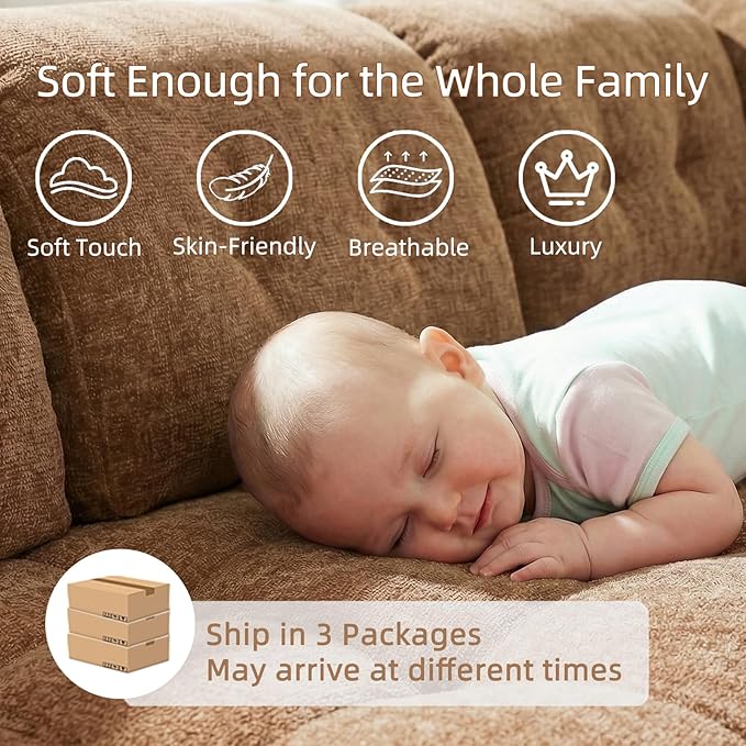 157 Cloud Sectional Couch Deep Seat Boneless Sofa for Living Room with U-Shaped Chaise Comfy Chenille Modular Sofa No Assembly Required (Coffee 118 L Shape with Left Facing Chaise)