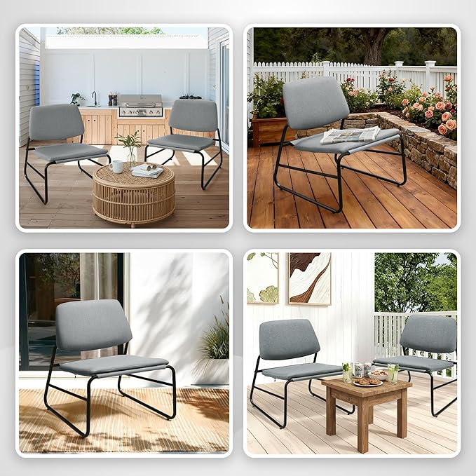 DAICO Modern Accent Chair Armless Sling Accent Chairs Comfy Upholstered Side Sitting Chairs with Metal Frame for Living Room Bedroom Balcony Garden Linen Grey