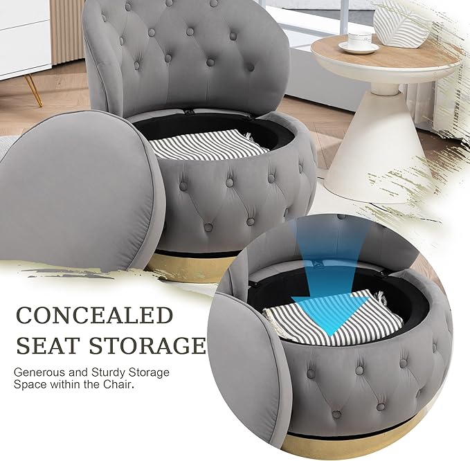 Swivel Barrel ChairVelvet Swivel Accent Chairs Modern Round Storage Small Chairs 360 Degree Upholstered Swivel Boucle Chair for Living Room Bedroom（Gary）