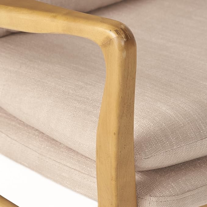 Mid-Century Accent Chairs Modern Upholstered Living Room Chair Cozy Armchair Button Tufted Back and Wood Legs for Bedroom/Office/Cafe/Living Room (Beige)