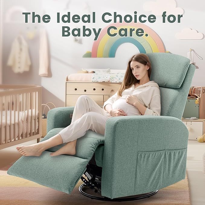 Power Swivel Recliner Chairs for Adults Electric Glider Rocking Chair Nursery Glider Recliner Nursery Chair with Classified Side Pocket Nursery Rocking Chairs with USB and Type-C Ports
