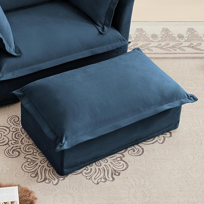 Movable Ottoman for Modular Sectional Sofa Modern Upholstered Slipcovered Sofa Couch for Living Room Bedroom Office Apartment Chenille Blue