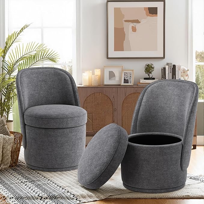 Swivel Accent Chair 360° Swivel Chair with Hidden Storage Vanity Chairs Modern Small Barrel Swivel Armchair for Living Room/Bedroom Darkgrey