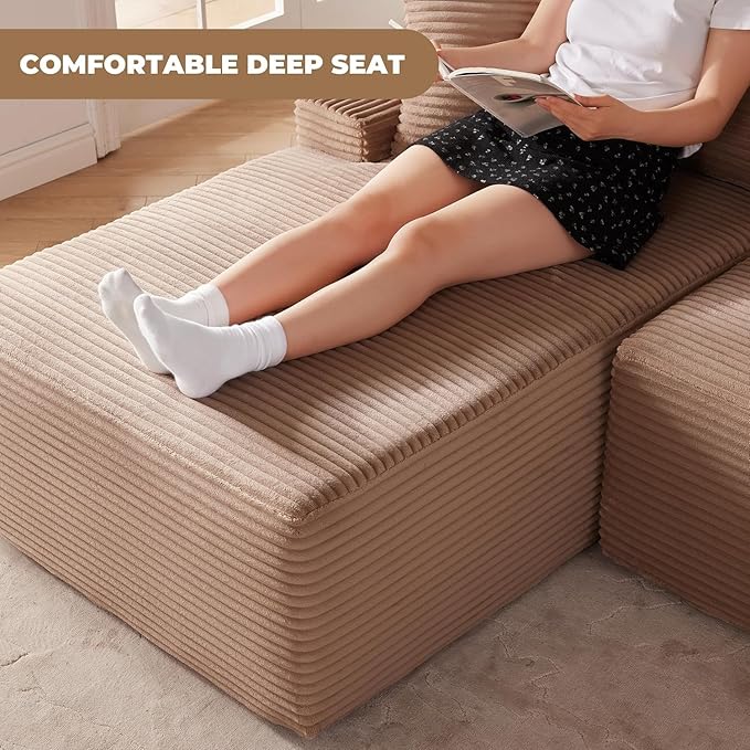 104'' Corduroy Boneless Couch for Living Room Modular Cloud Sectional Couches with Deep Seat Comfy Fluffy Sofas with L-Shaped ChaiseNo Assembly Required2PC Free Combination (Pink)