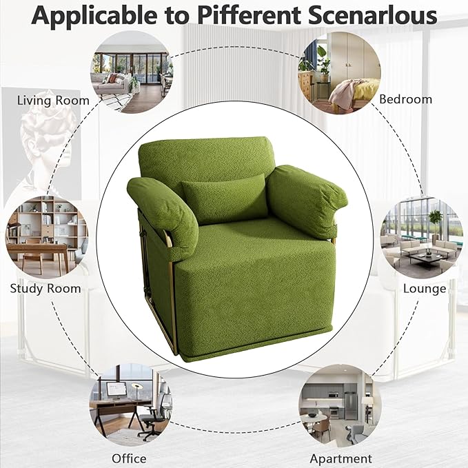Swivel Accent Chairs 360 Swivel arm Chairs for Bedroom Club Chair with Back Gold Frame Tall Base for Office and Living Room (Green)