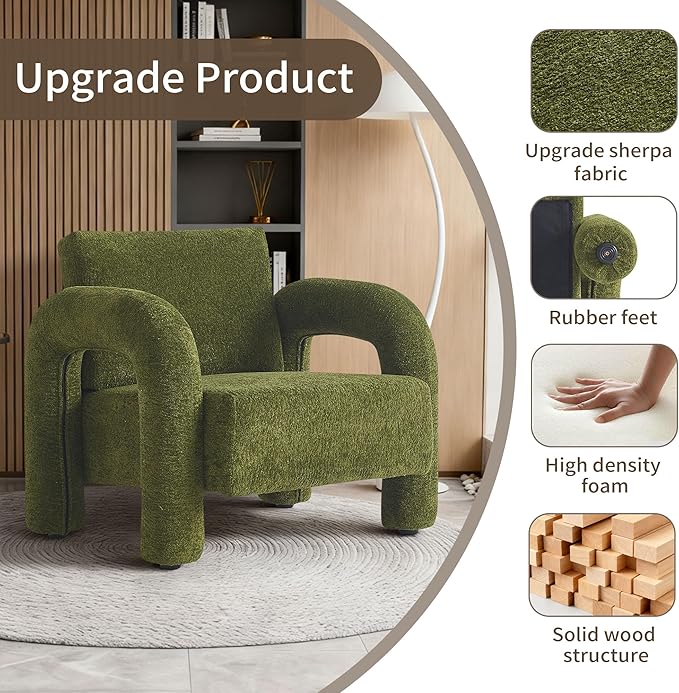 33.5 Modern Accent Chair Velvet Single Sofa for Living RoomComfy Arm Chair Leisure Armchair Single Sofa Chair with Curved Arm for Living Room ApartmentBedroomGreen