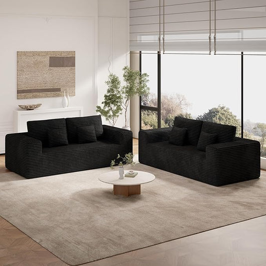 80'' Modern Cloud Loveseat Sofa Set of 2 No Assembly Required Deep Seat Comfy Small Couches Includes 2 pcs Pillows for Living Room Bedroom Apartment(Black)