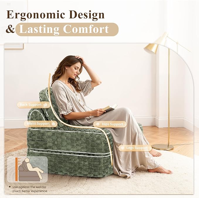 COLAMY Folding Sofa Bed 3-in-1 Convertible Sleeper Chairs with PillowBack Support Fuzzy Fabric Floor Couch Bed for Adults Boneless Couches Living Room Bedroom Apartment Green
