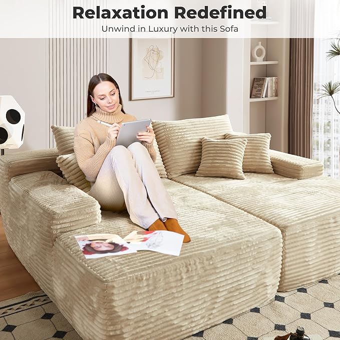 81 Oversized Loveseat Chaise Longue Fluffy Sleeper Chaise Longue IndoorUpholstered Sofa Bed for Living Room Bedroom Beige