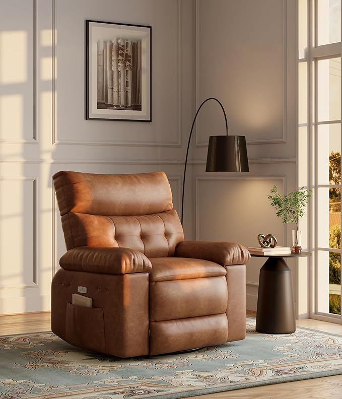 OUTLANE Oversized Recliner Chair Big and Tall Massage Recliner with Heating Extra Wide PU Leather Manual Recliners 400LBS Capacity with Plush 1.5X Padding Lazy Chair for Living Room - Cognac