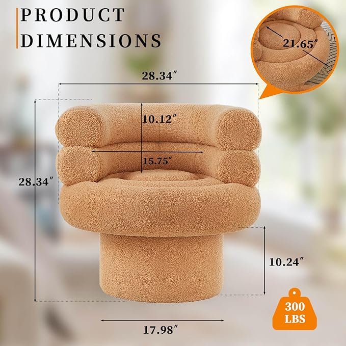 360° Swivel Accent Chair - Cozy Sherpa Fabric Ergonomic Barrel Design Stylish and Comfortable for Living Room Bedroom or Office (Camel-Sherpa)
