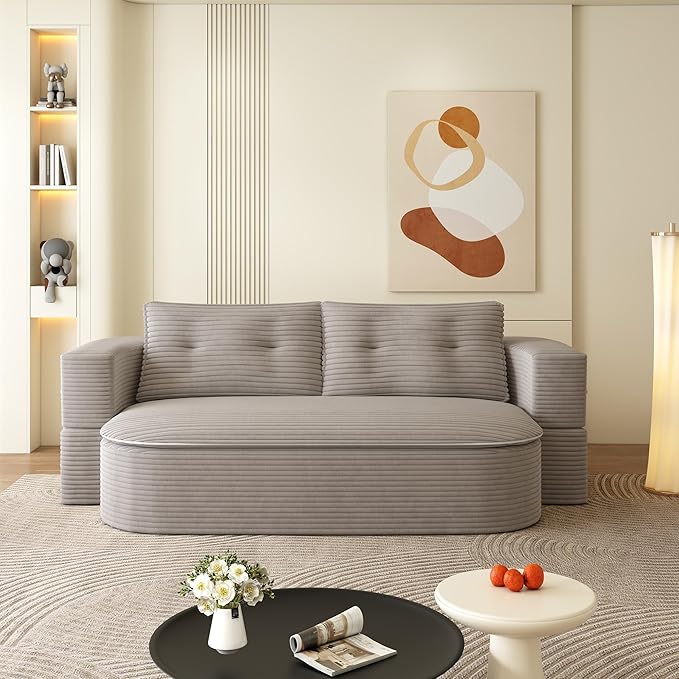 78.7 Convertible Sleeper Sofa Bed with 2 Soft Pillows 2-in-1 Fold Out Couch Upholstered in Luxurious Plush Corduroy Fabric Deep Seat Couch for Living Room Bedroom Guest Room (Coffee)