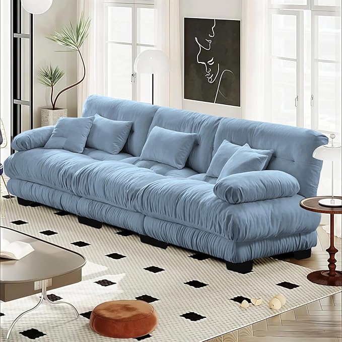 133.8 Oversized Modular Sectional Sofa 3-Seater Loveseat Cloud Couch with Pillows and Overthick Cushion for Living Room Home Theater ApartmentChenilleLight Blue