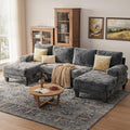 Sectional Couches for Living Room | 112 Inch U-Shaped Sectional Couch | 4 Seat Sofa Set with Double Chaise for Apartment | Dark Grey Chenille
