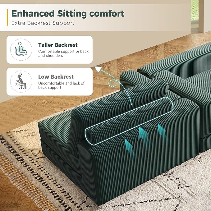 78 Convertible Loveseat Sofa Comfort Corduroy Futon Sofa Bed Wide Armrest Deep Seat No Assembly Folding Sofa Bed for Living Room/Home Office/Apartment (Green Loveseat)