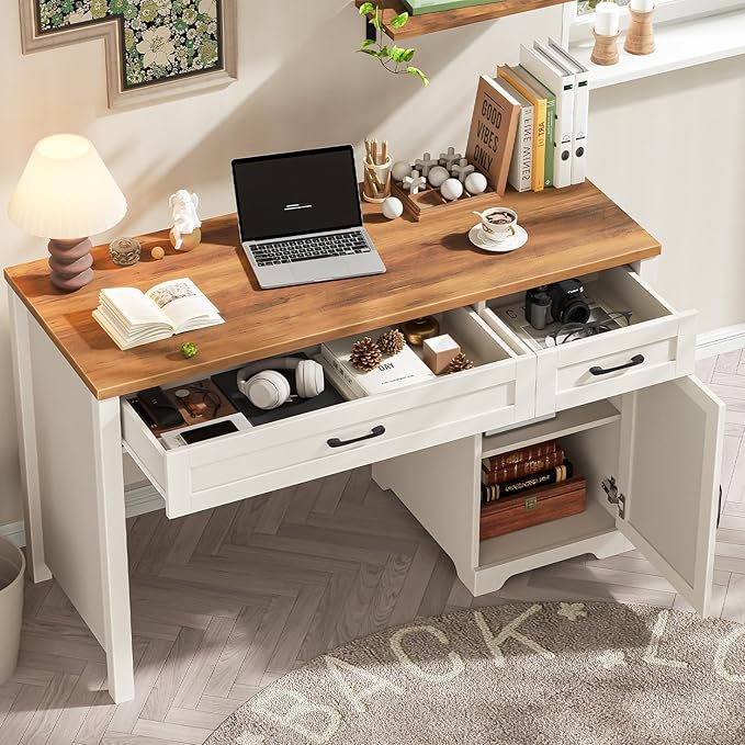 Vabches Farmhouse 47 Executive DeskComputer Desk with Drawers and Storage Cabinet Home Office Desk for Work and Study.
