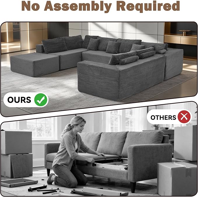 HOMREST 136 U Shaped Sectional Couch for Living Room Cloud Modular Sectional Boneless Sofa with Memory Foam Convertible Couches with Deep Seat No Assembly Required 8 Seats Special Grey