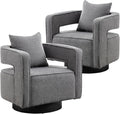 Swivel Barrel Chair Set of 2 Modern Teddy Round Accent Chairs Curved Open Back 360 Degree Swivel Arm Chair with Pillow Single Sofa Chair for Living Room BedroomGrey