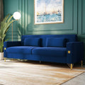 85 Velvet SofaMid-Century Modern Chesterfield 3 Seat Comfy Couch with Pillows Set of 2 for Living RoomBedroomApartment Furniture with Gold Metal Legs (P18-Blue)