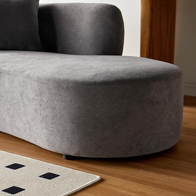 90 Curved Sofa with Throw Pillows 4 Seater Luxury Velvet Couch with Half Moon Design and High-Density Foam Ideal for Modern Living Room Office &amp Apartment Grey