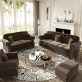 4 Pieces Chesterfield Sofa Set with Ottoman 1&amp 2&amp 3 Seater Comfy Tufted Velvet Couch with Rolled Arms &amp 6 Pillows Mid Century Modern Couch and Loveseat Vintage Living Room Sets Furnitur