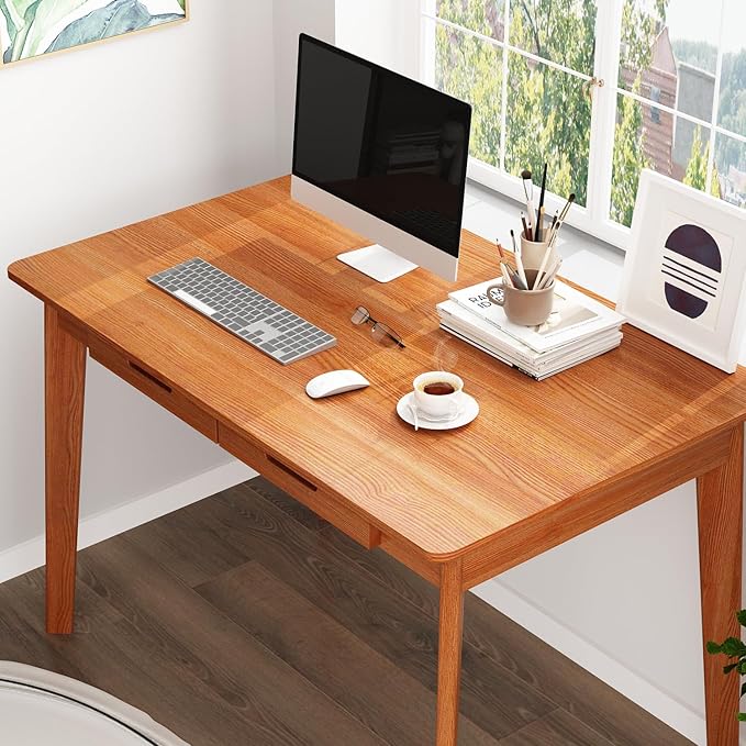 FUFU&ampGAGA 39” Office Desk Rectangular Computer Desk with 2 Drawers Writing Table for Reading Crafting Home Office Study Room Brown Walunt 39.4”W x 21.7”D x 29.5”H