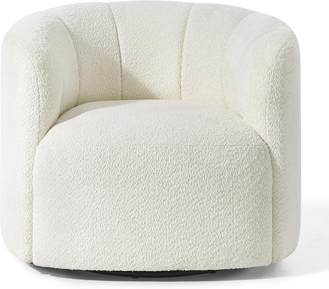 Swivel Accent Chair No Assembly Required Upholstered Boucle Fabric Barrel Chair for Living Room Set of 2 Beige