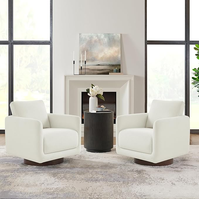 Modern Swivel Accent Chair 360° Rotating Round Barrel Armchair with Performance Fabric Upholstery for Living Room Bedroom Office Reading Nook SingleCream
