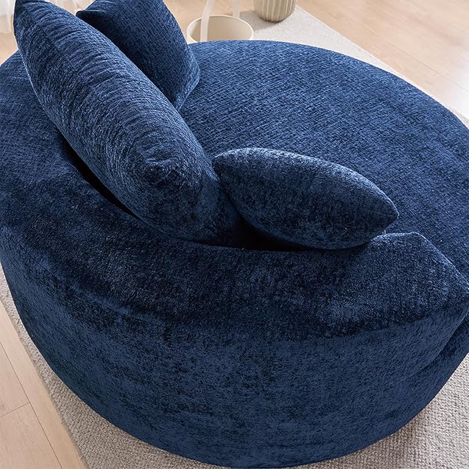 54.5 Blue Oversized Swivel Barrel Chair - Chenille Comfy Modern Sofa Chair Fluffy Upholstered Round Accent Chair Cloud Lounge Armchair with 3 Pillows for Living Room Apartment