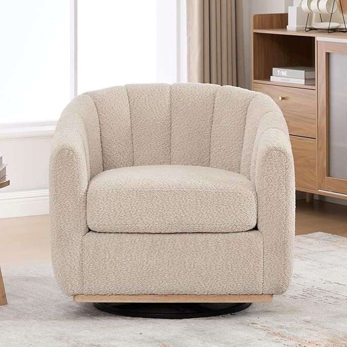 Beige Swivel Accent Chair32.3 Swivel Chair with Wide Curved BackrestThickened Upholstered Accent ChairChenille ArmchairModern Single Sofa Chair for Living Room