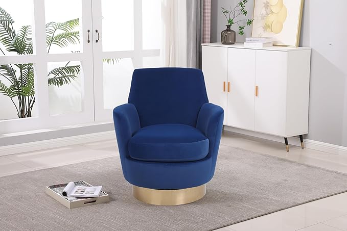 Set of 2 Swivel Accent Chair Modern Velvet American Design Swivel Round Barrel Chairs Upholstered Cozy Style for Living Room Bedroom Home Office (Velvet Navy 2-Pack)