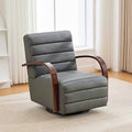 30.3 W Swivel Modern Boucle Upholstered Accent Chair with Solid Wood Armrests Comfy Lounge Reading Chair Side Armchair for Hotel Bedroom Living Room Office Nursery Room (Gray+PU)
