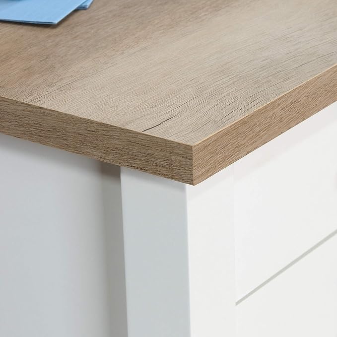 Sauder Cottage Road L Shaped Desk Computer Desk with Drawers Home Office Desk with Optional File Cabinet Storage Cable Management in Soft White Finish