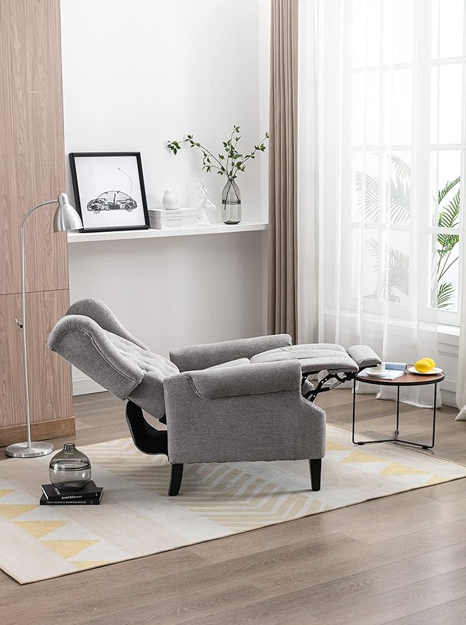 Recliner Chair Adjustable Home Theater Single Fabric Recliner Sofa Furniture with Tufted Woven Fabric Push Back Recliner Wingback Armchair For Living Room Modern Living Room Recliners (Light Gray)