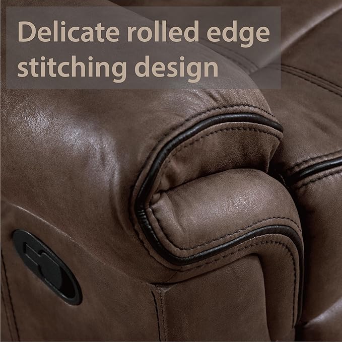 24/7 Shop at Home Amos Oversized Nursery Glider Recliner Chairs for Adults Manual Comfy Reading Couch Overstuffed Reclining Loveseat Sofa Adjustable Comfy Theater Seating for Living Room Brown