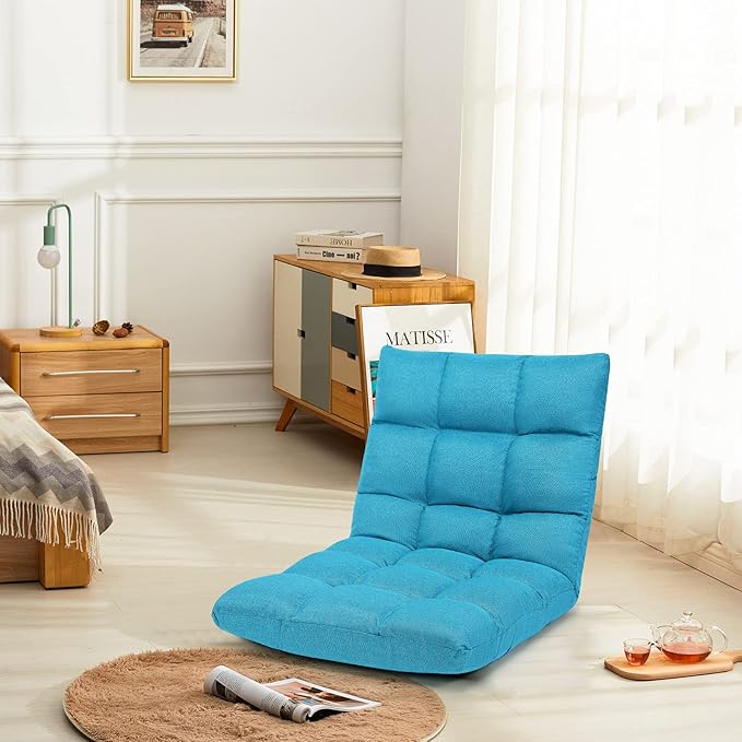 Giantex Floor Sofa Chair Video Gaming Chair with 14 Adjustable Position Padded Back Support Floor Cushioned Seat Folding Lazy Chair for Meditation Reading Watching Living Room Recliner(Turquoise)