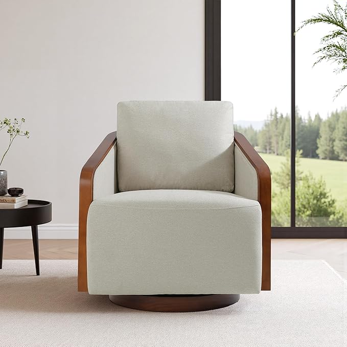 Swivel Barrel Accent Chair Mid Century Modern Arm Chair for Living Room Bedroom Comfy Club Reading Lounge Sofa Corner Chairs for Adults(Chenille Beige Brown Set of 1)