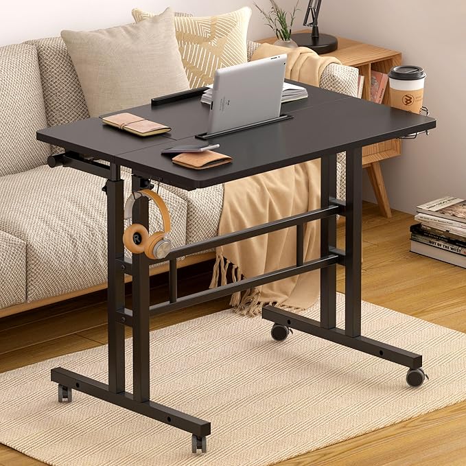 SDHYL 31.5 inches Movable Laptop Desk with Mouse Board Adjustable Height and Angle Anti-Slip Workstation Home Office Desk with Tablet Slot Portable Student Desk Black