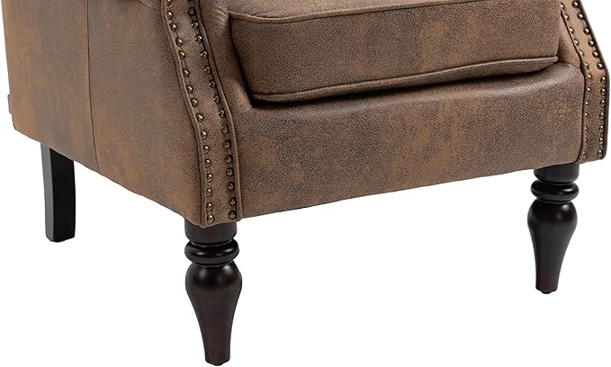 Bellemave Mid Century Wingback Chair PU Leather Button Tufted Upholstered Accent Armchair with Wood Legs Modern Living Room Chairs with High Back Leisure Single Sofa Chair for BedroomClub（Coffee）