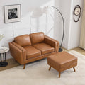 Kingfun Living Room Furniture Sets Loveseat with Ottoman Mid Century Modern Sofa Set Faux Leather Couch with Solid Wood Frame for Living Room &amp Bedroom Brown