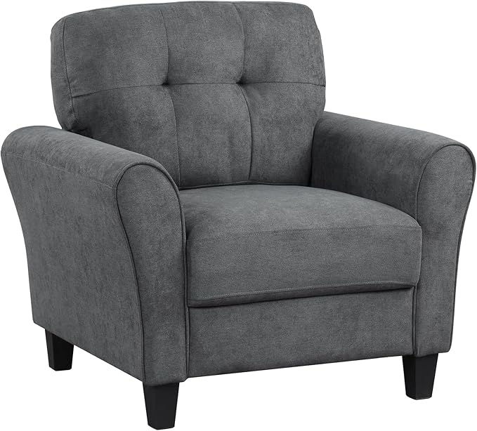 Giantex Modern Mid-Century Accent Chair - Linen Living Room Chair with Tufted Back 7 Thick Cushion Max Load 400 lbs Upholstered Armchair with Non-Slip Foot Pads Club Chair for Bedroom Grey
