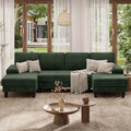 110 U-Shaped Sectional Sofa Couch for Living RoomModern Modular Sofa with Double ChaiseClassic Lounge Couch Sleeper forApartment Green Corduroy