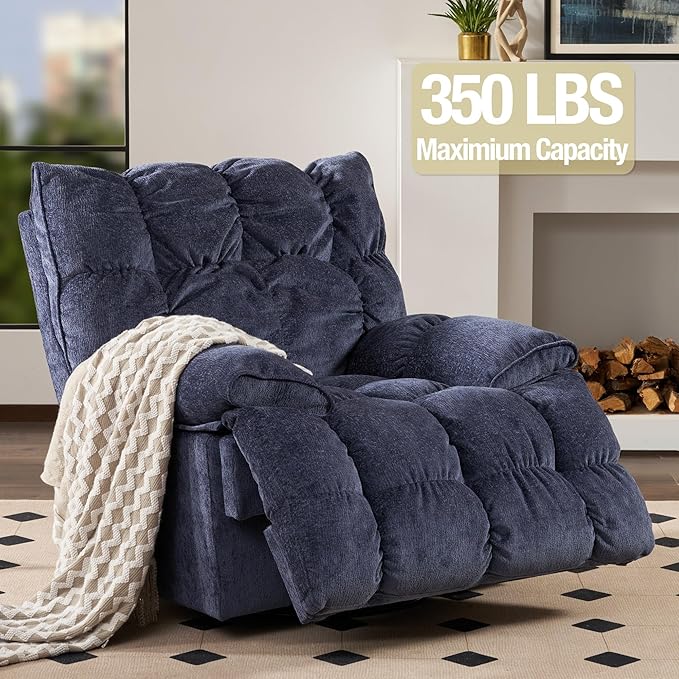 SITJOY Oversized Power Swivel Rocker Recliner Chair Overstuffed Extra Wide Rocking Chair for Big and Tall Glider Recliner Nursery Chair Soft Breathable Fabric in Dark Blue Manual
