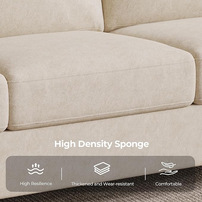 3 Seater Sofa Couch with Deep Seat 90 Modern Upholstered Sofa with Armrests Easy Installation Comfy Couches for Living Room Apartment Beige