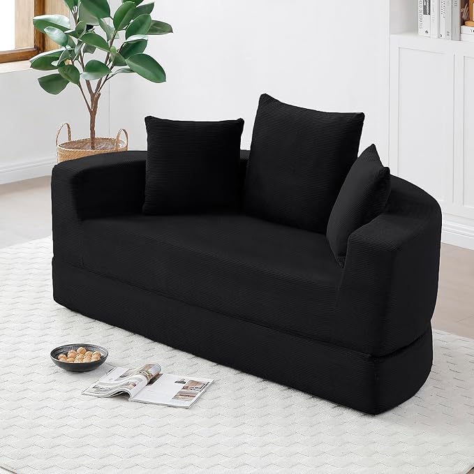 KEIKI 67 Corduroy Convertible Circular Floor Sofa BedMulti-Functional Adjustable Futon Couch for Living Room Bedroom ApartmentNo Assembly